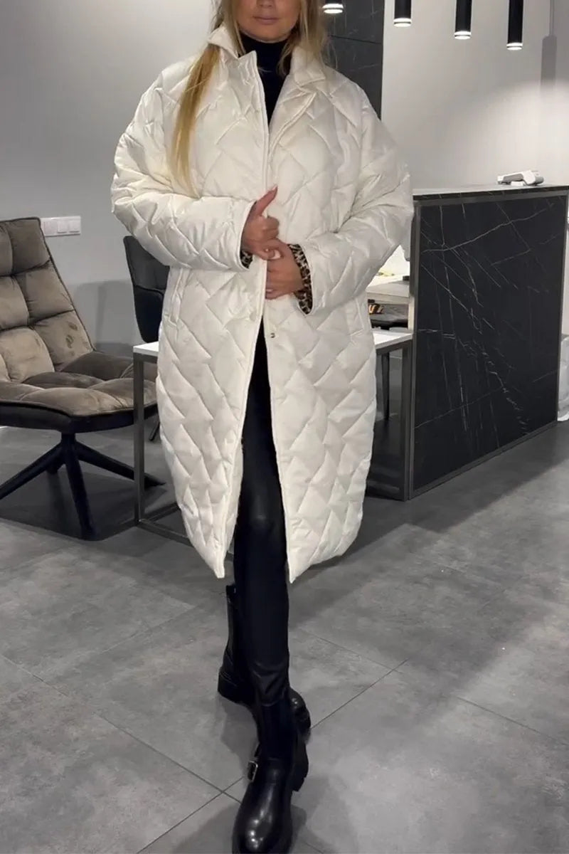 Devine - Elegante Abrigo Acolchado Con Forro De Leopardo