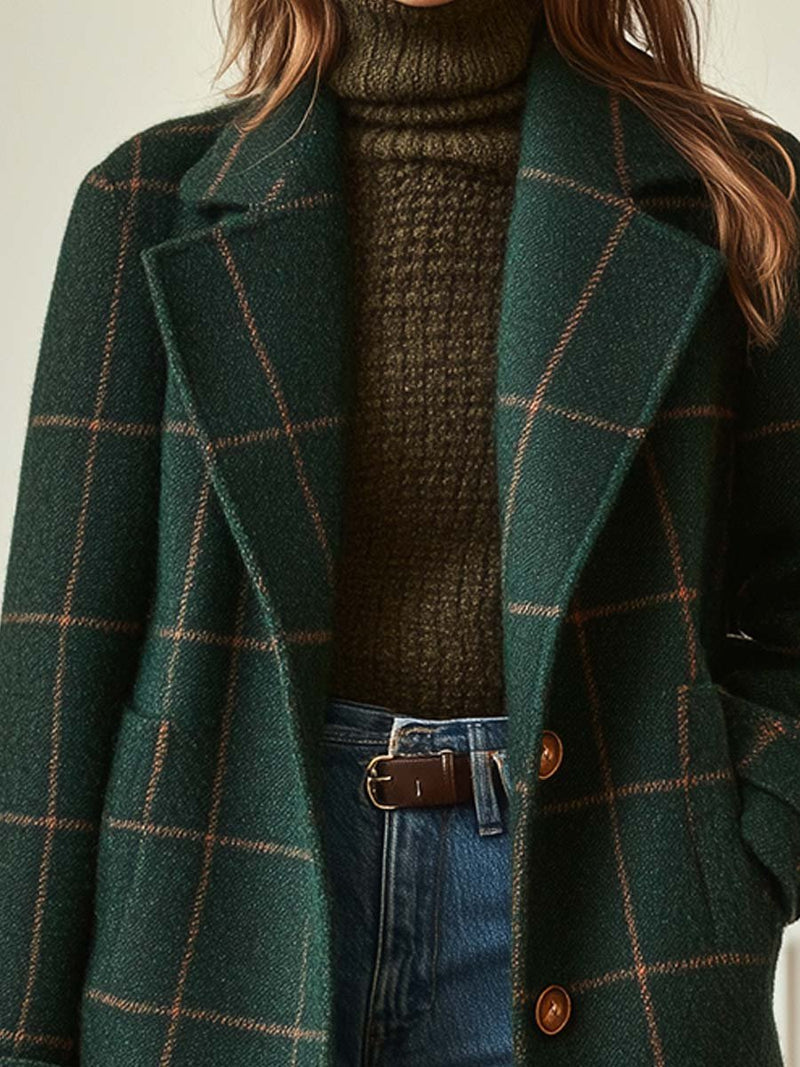 Karmen - Abrigo Retro de Tweed a Cuadros con Solapas