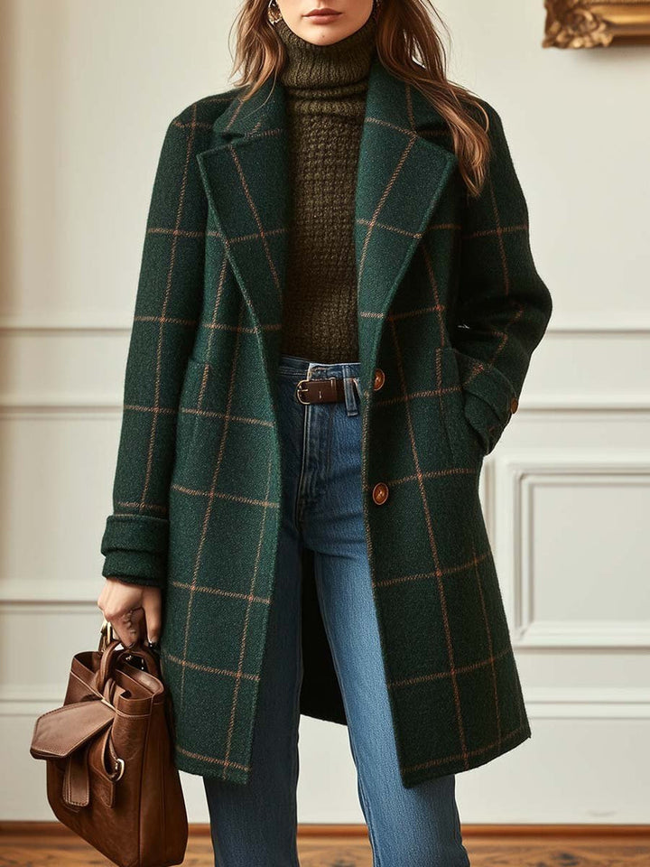Karmen - Abrigo Retro de Tweed a Cuadros con Solapas