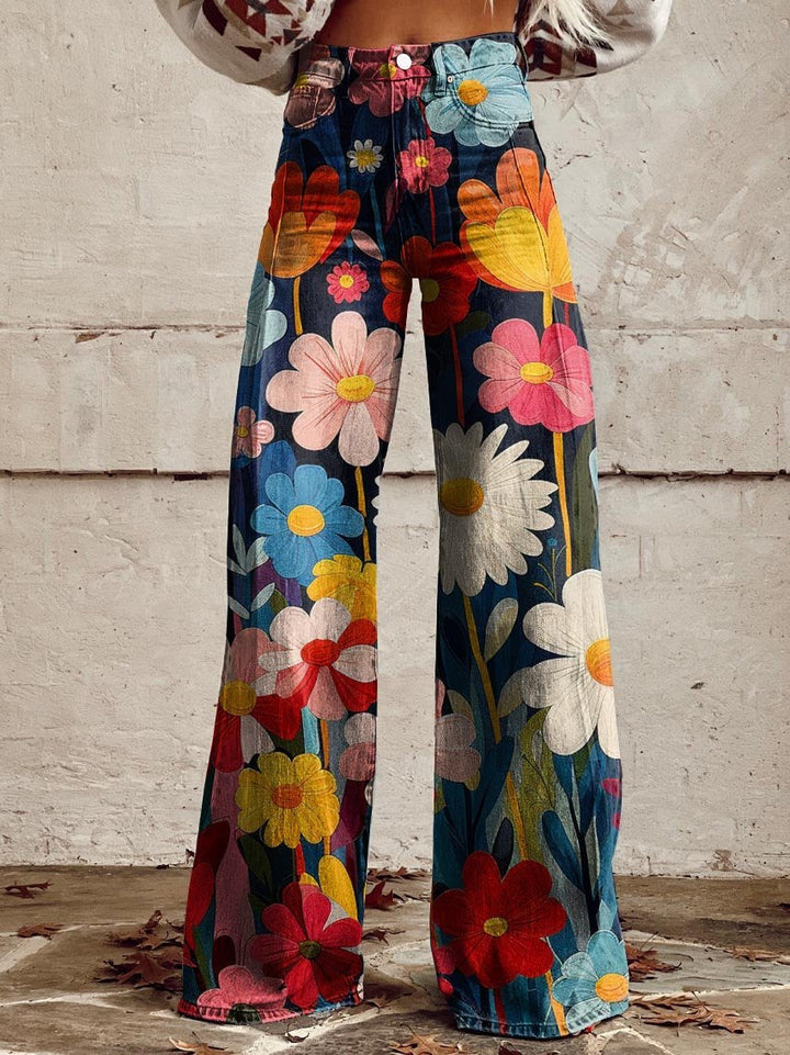 BRENNA - PANTALÓN FLORAL DE BOTONES