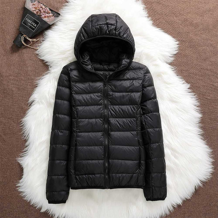 Manuela - Chaqueta Impermeable Con Plumas de Pato Blancas