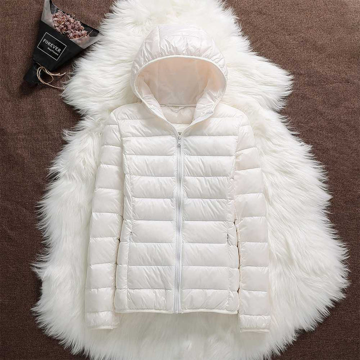 Manuela - Chaqueta Impermeable Con Plumas de Pato Blancas