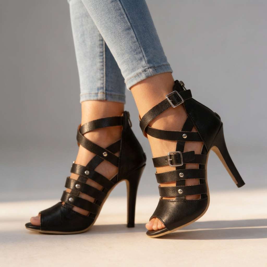 Afsana - Zapatos De Tacón Abiertos Con Tiras Cruzadas
