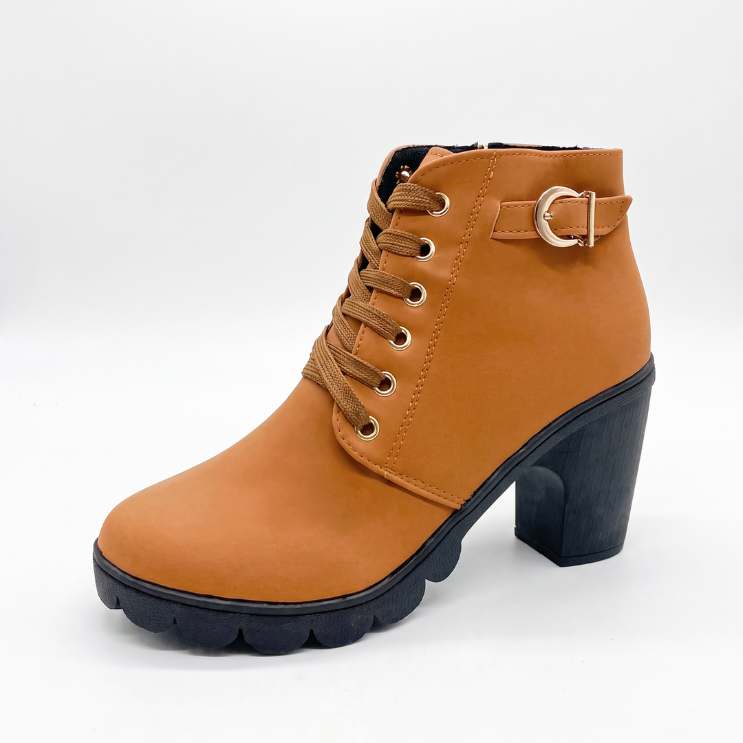 Rijona - Botines De Tacón Grueso Con Cordones Y Hebilla