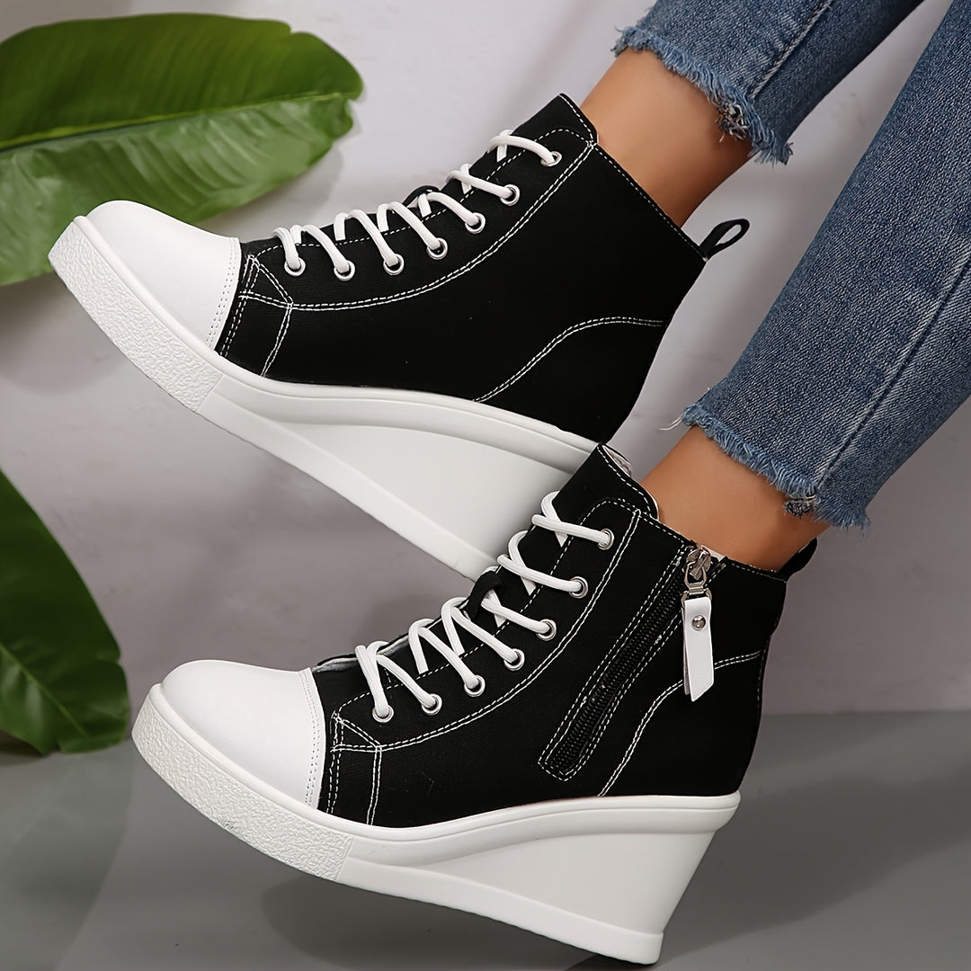 Josiane - Cómodas Zapatillas Con Cuña y Cremallera Lateral