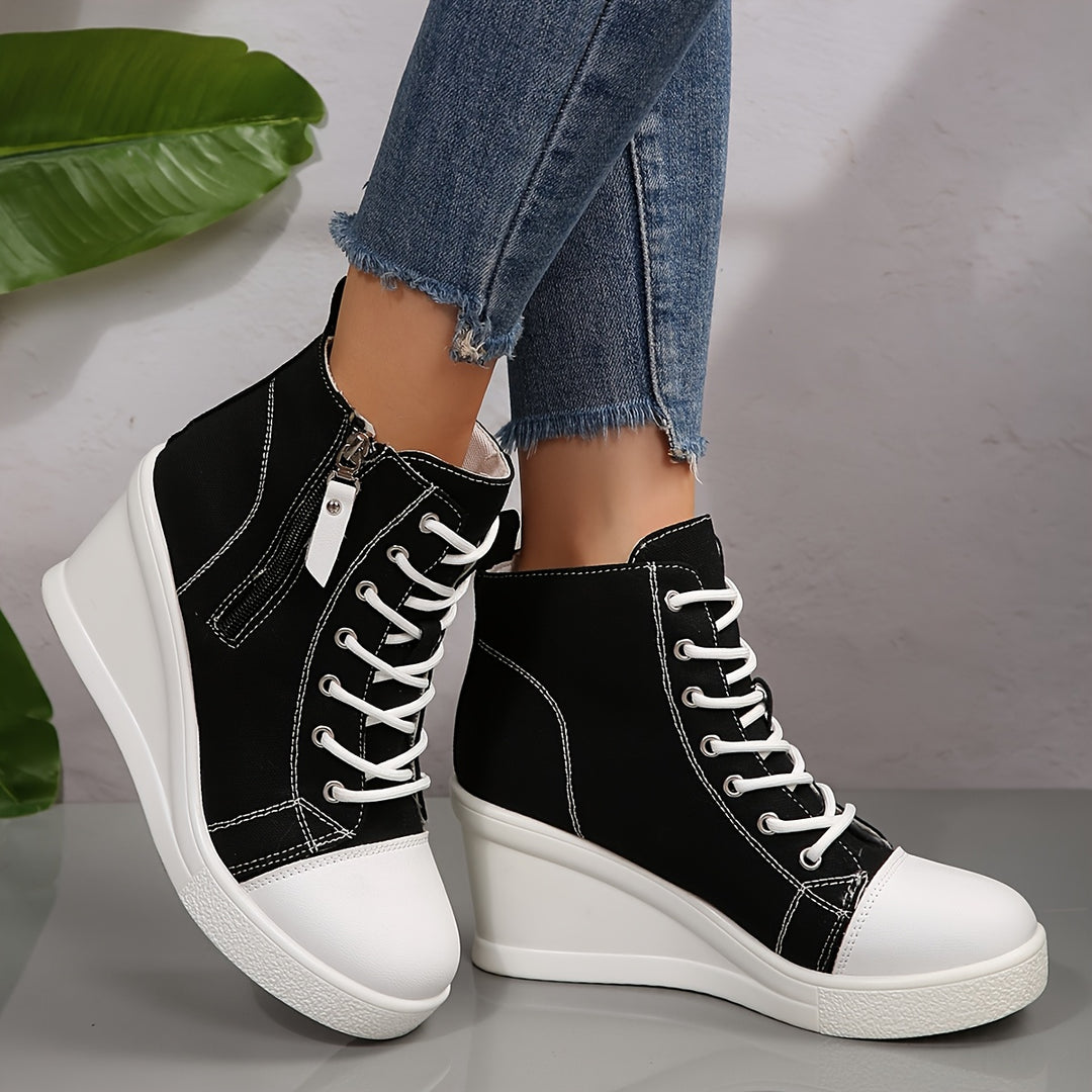 Josiane - Cómodas Zapatillas Con Cuña y Cremallera Lateral