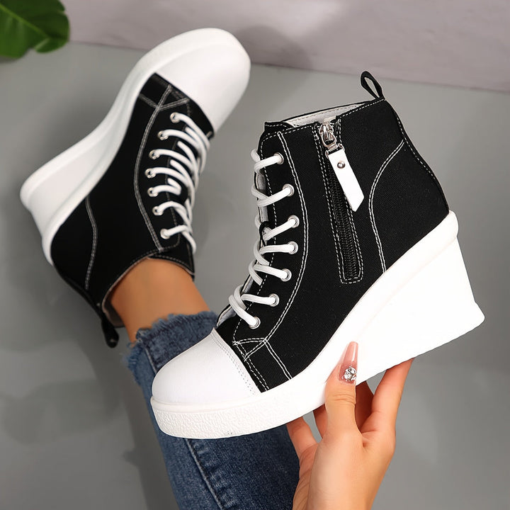 Josiane - Cómodas Zapatillas Con Cuña y Cremallera Lateral