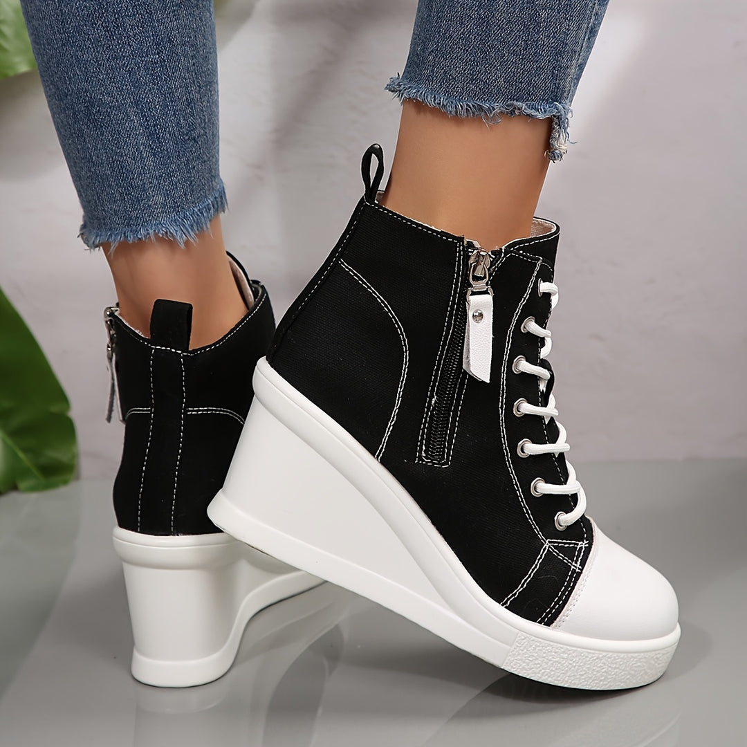Josiane - Cómodas Zapatillas Con Cuña y Cremallera Lateral