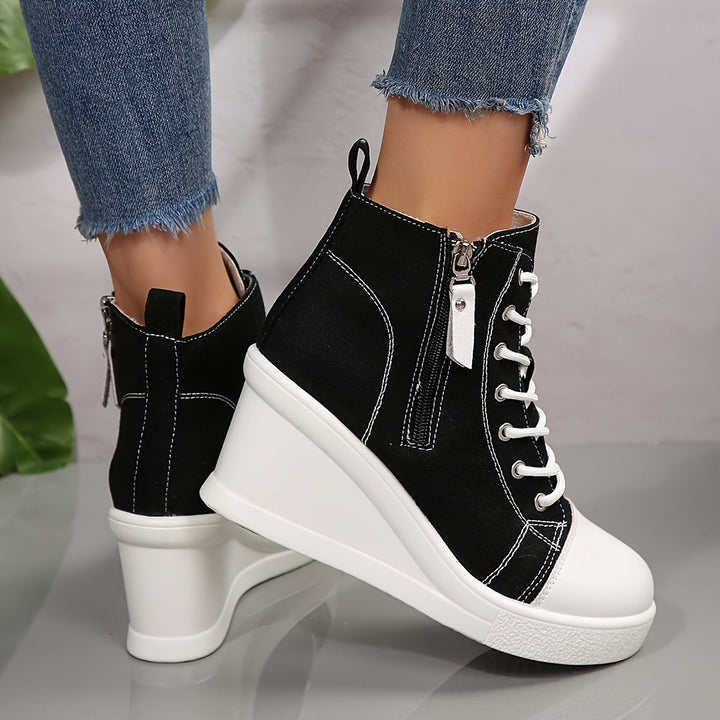 Josiane - Cómodas Zapatillas Con Cuña y Cremallera Lateral