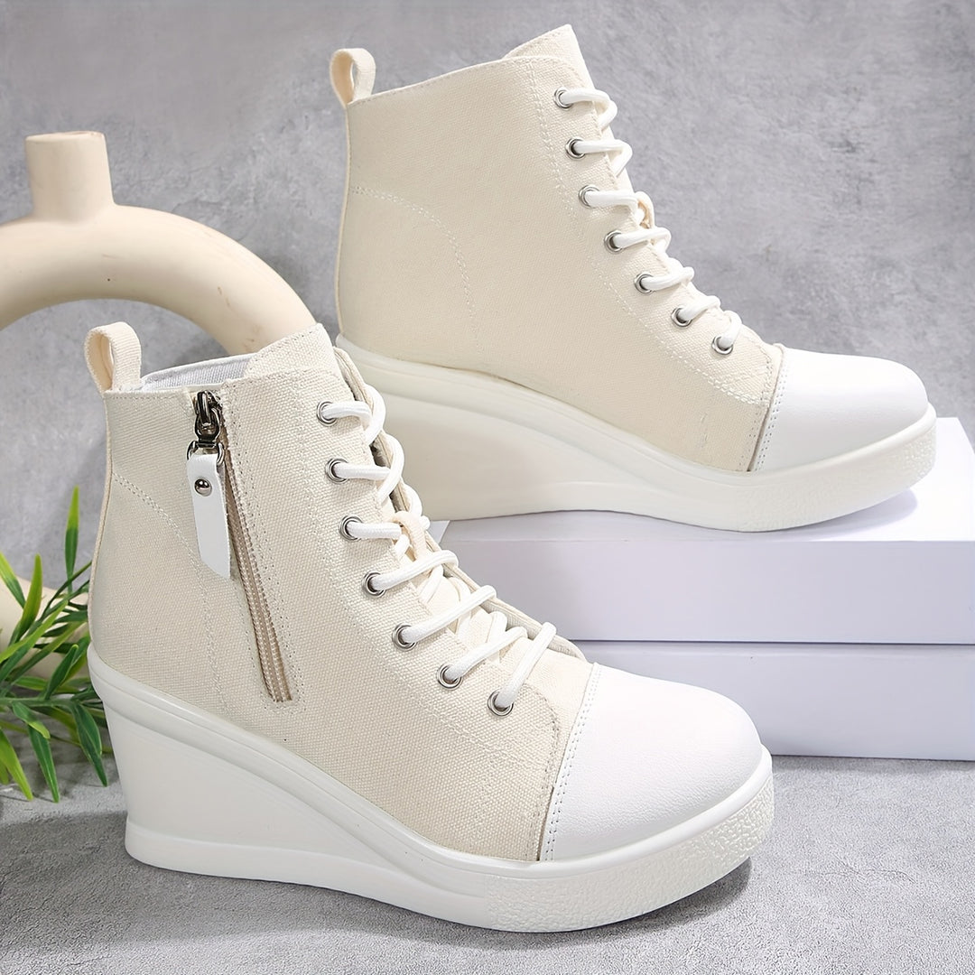 Josiane - Cómodas Zapatillas Con Cuña y Cremallera Lateral