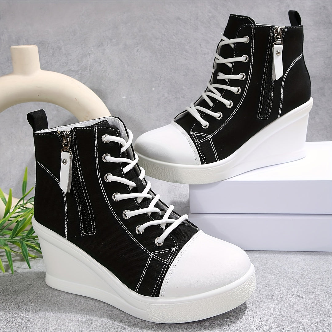 Josiane - Cómodas Zapatillas Con Cuña y Cremallera Lateral