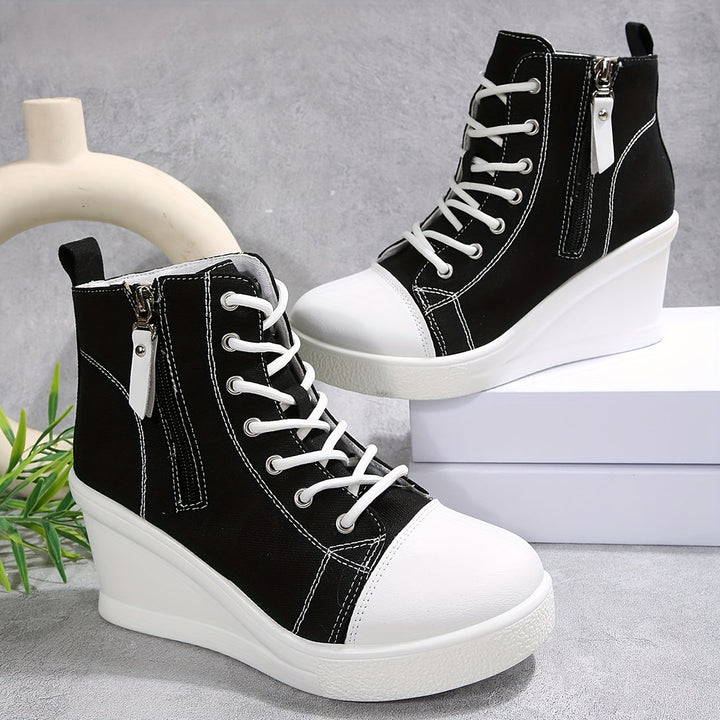 Josiane - Cómodas Zapatillas Con Cuña y Cremallera Lateral