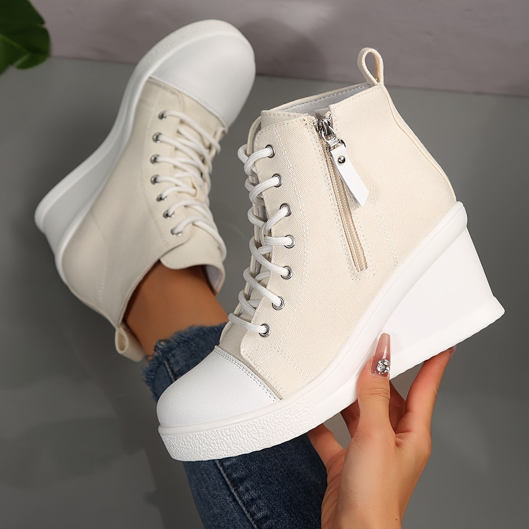 Josiane - Cómodas Zapatillas Con Cuña y Cremallera Lateral