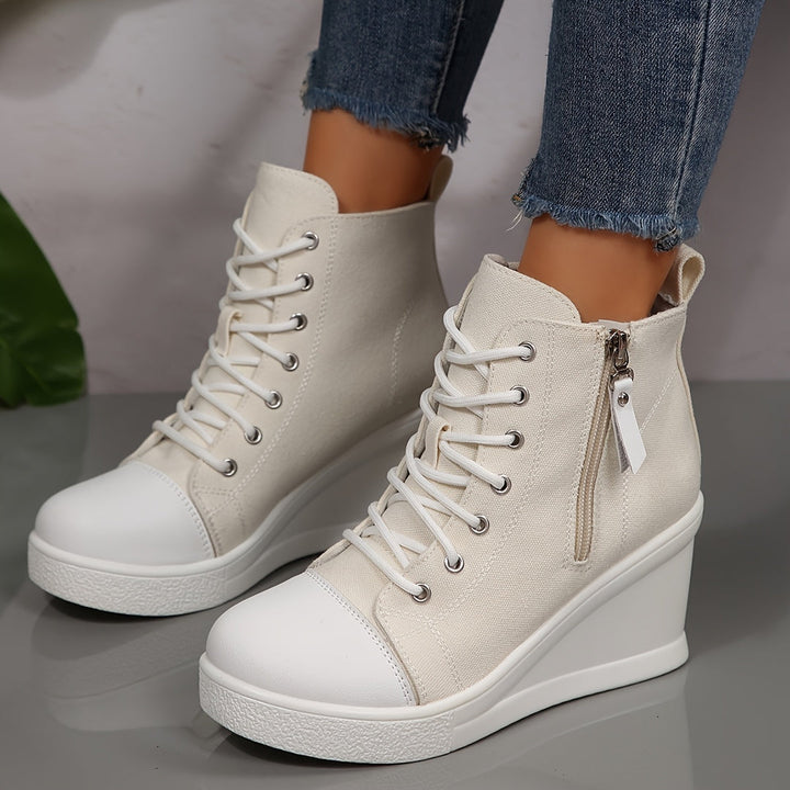 Josiane - Cómodas Zapatillas Con Cuña y Cremallera Lateral