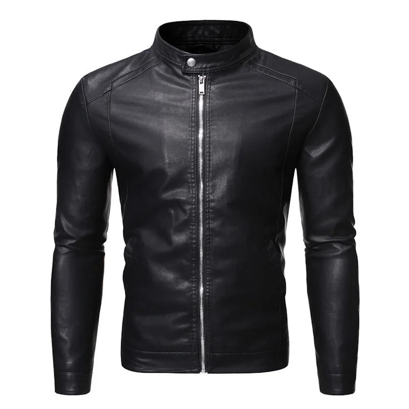 Daamian - Chaqueta De Cuero Con Cuello Alto