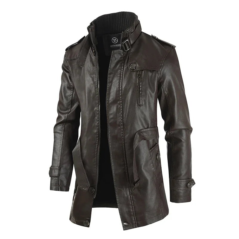Zacharias - Elegante Chaqueta Motera Larga de Cuero