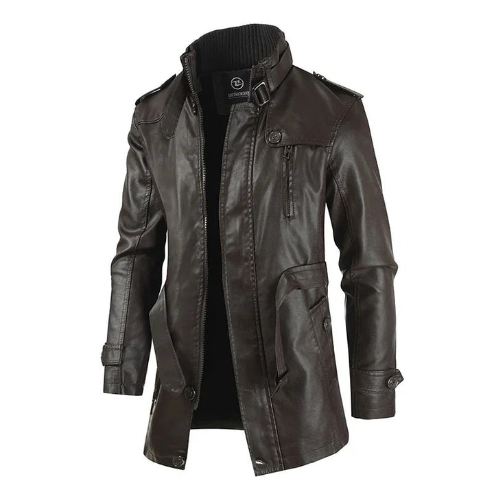 Zacharias - Elegante Chaqueta Motera Larga de Cuero