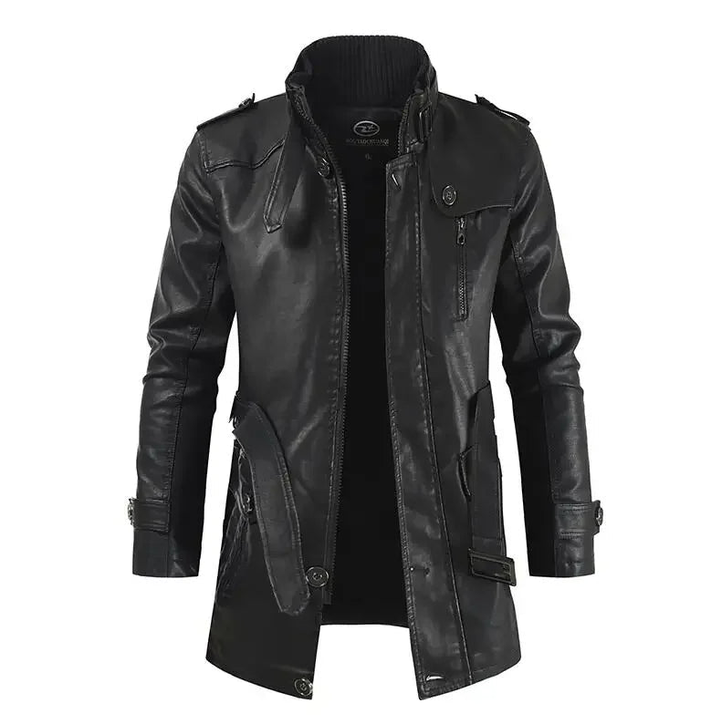 Zacharias - Elegante Chaqueta Motera Larga de Cuero