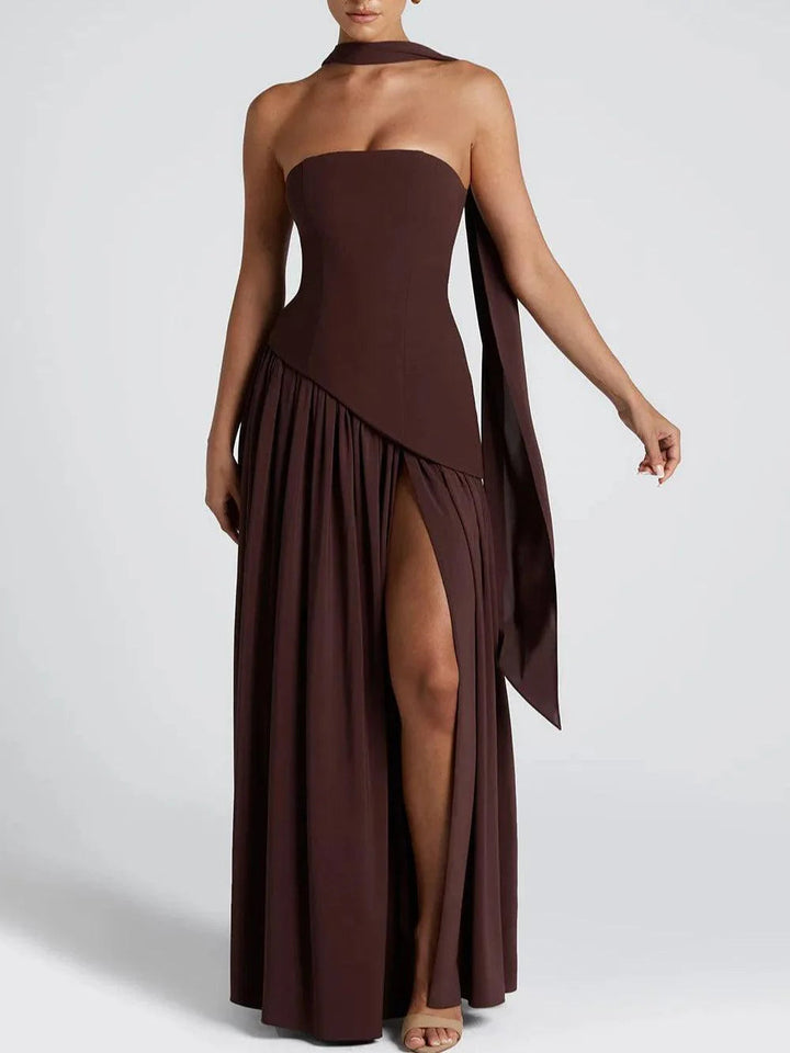 Madame - Vestido Largo Sin Tirantes Con Cinta y Abertura