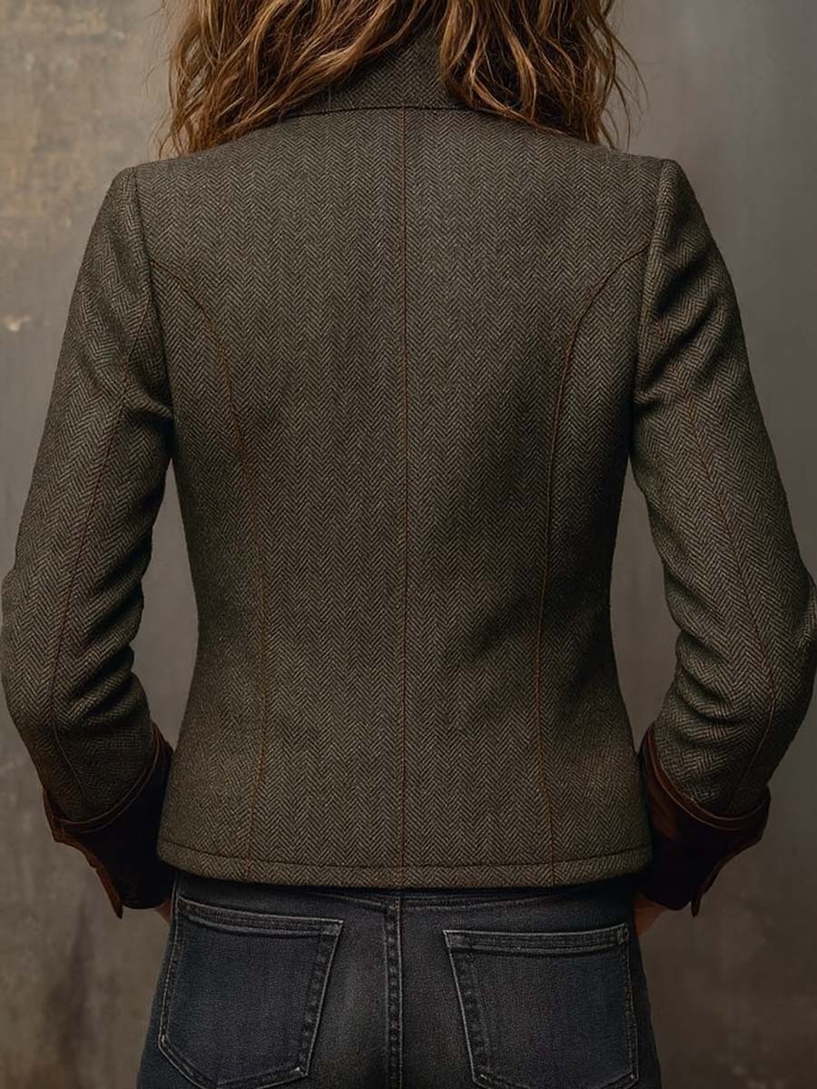 Lazina - Chaqueta Abotonada Con Estampado en Espiga Y Puños a Contraste