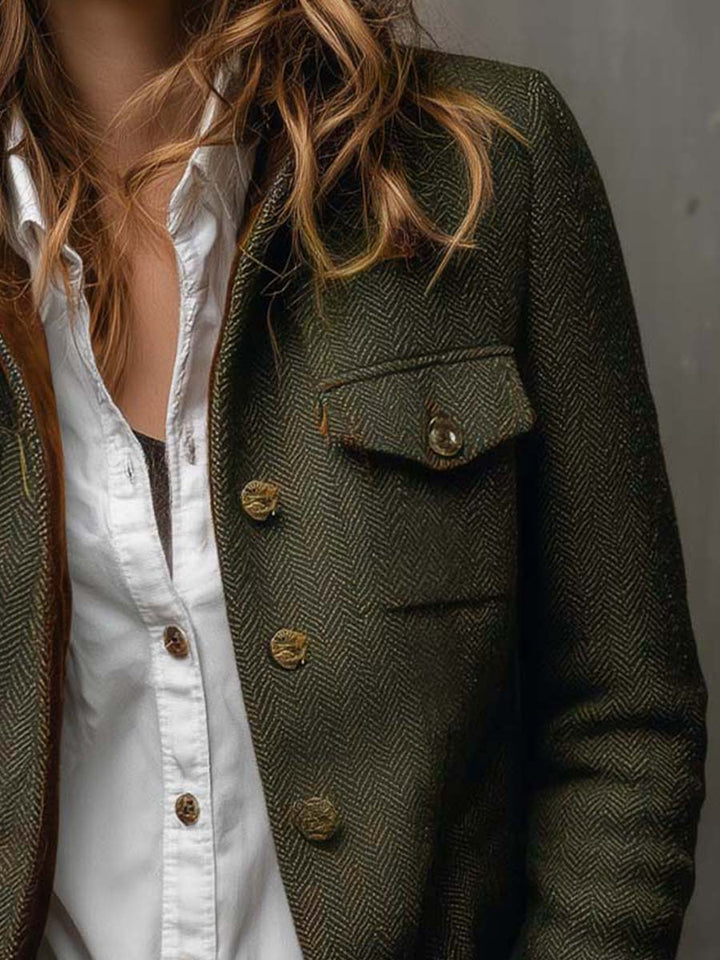 Lazina - Chaqueta Abotonada Con Estampado en Espiga Y Puños a Contraste