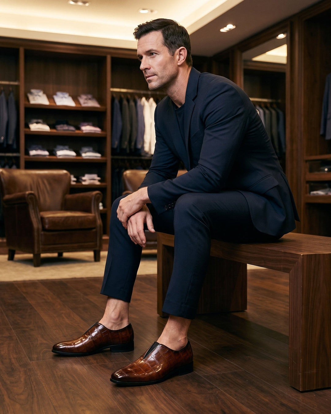 Amphon - Mocasines Con Textura de Cocodrilo y Diseño Sin Cordones