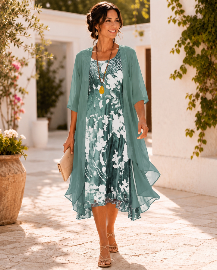 Willina - Vestido Midi De Dos Piezas De Gasa Con Estampado Floral