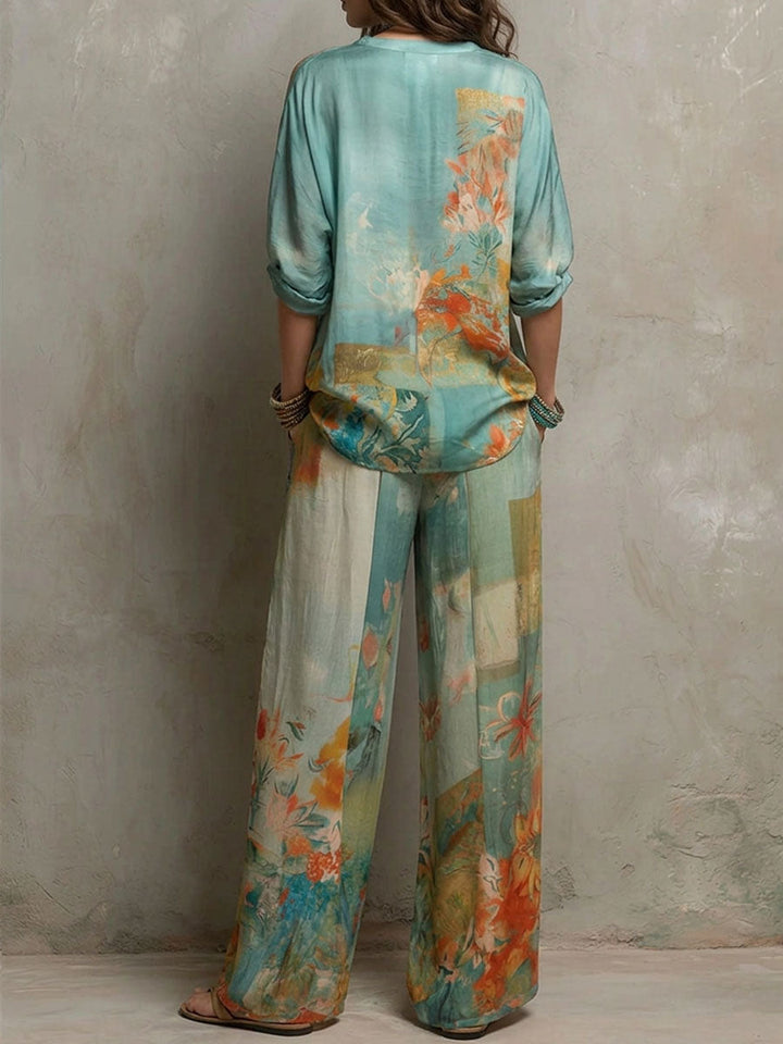 Chiaran - Conjunto con Estampado floral y Pantalones de Pierna Ancha