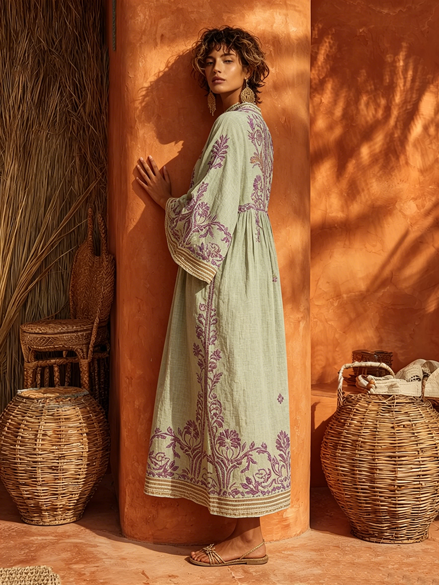Sariana - Vestido Boho Bordado Con Cuello En V