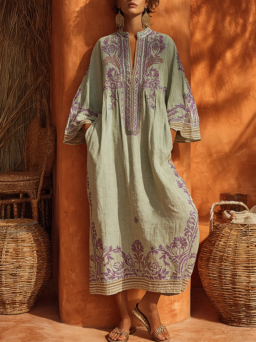 Sariana - Vestido Boho Bordado Con Cuello En V
