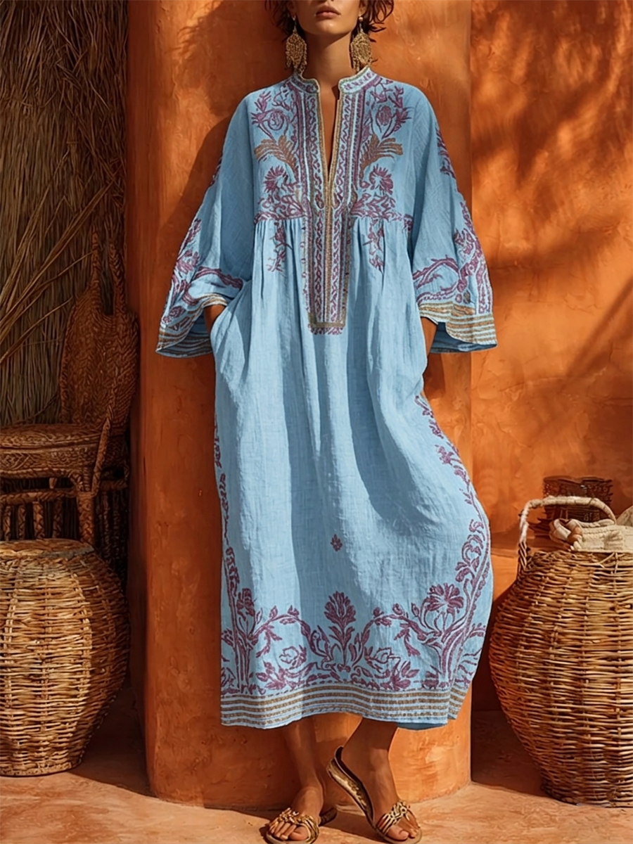 Sariana - Vestido Boho Bordado Con Cuello En V