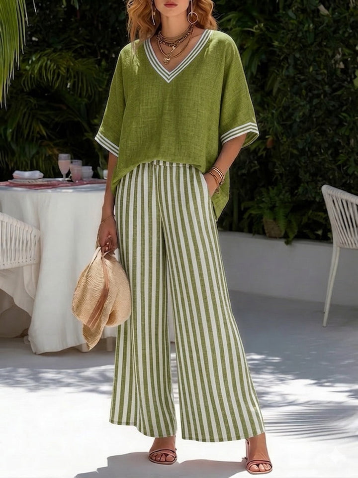 Rashika - Conjunto Elegante e Informal de Lino y Algodón a Rayas