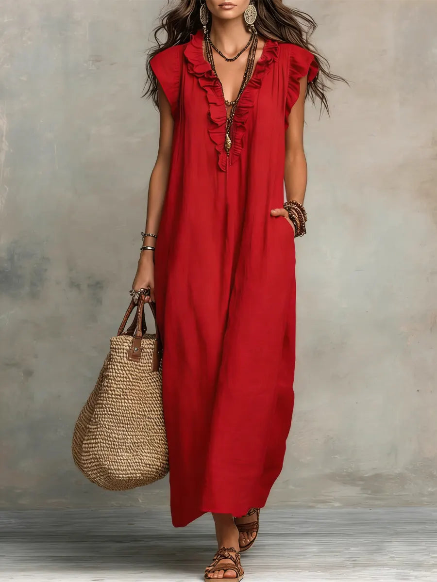 Uanavi - Vestido Largo De Estilo Bohemio De Lino