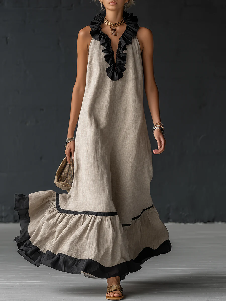 Natja - Cuello Con Volantes Vestido Largo De Lino
