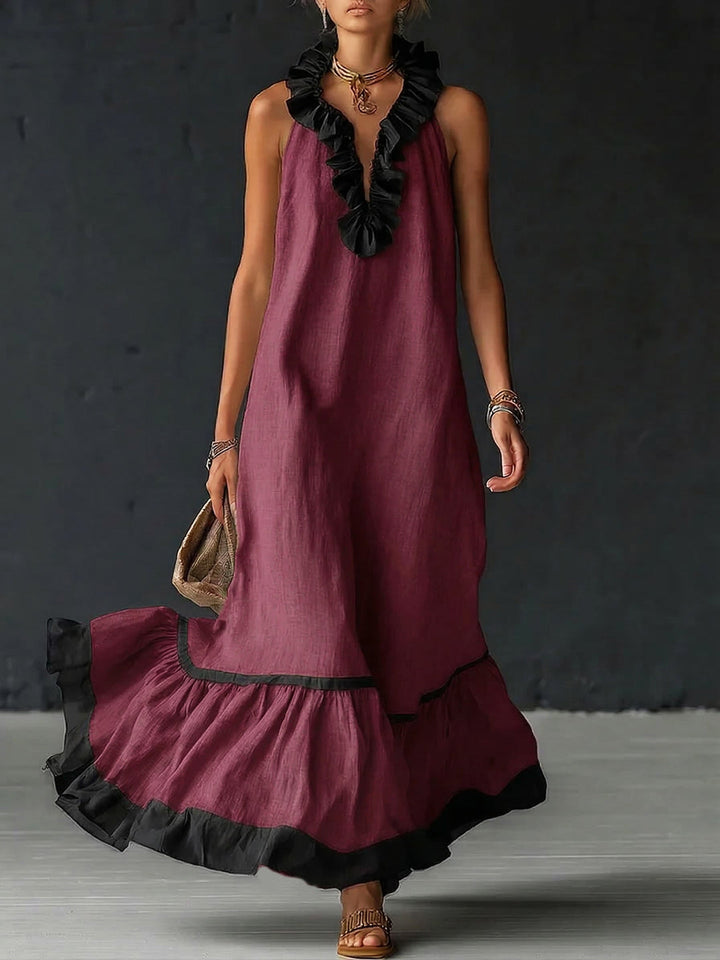 Natja - Cuello Con Volantes Vestido Largo De Lino