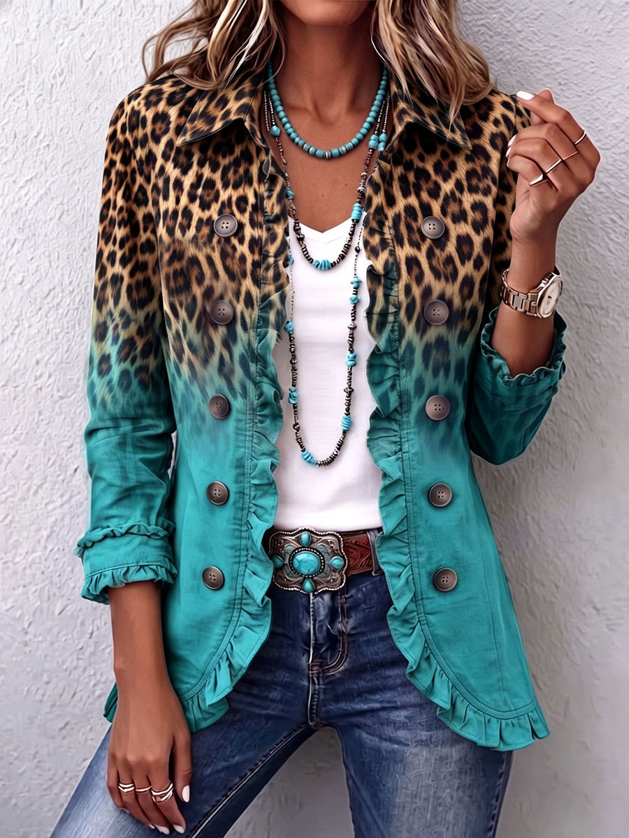 Dominique - Chaqueta Blazer Con Volantes Y Efecto Ombré De Leopardo