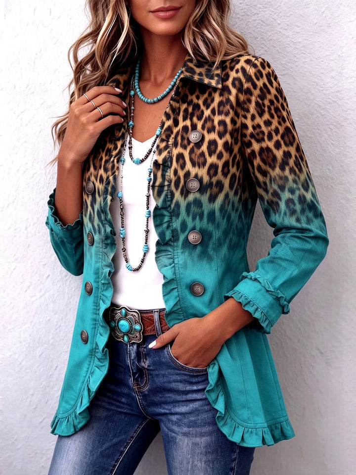Dominique - Chaqueta Blazer Con Volantes Y Efecto Ombré De Leopardo