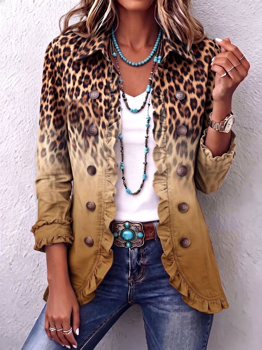 Dominique - Chaqueta Blazer Con Volantes Y Efecto Ombré De Leopardo