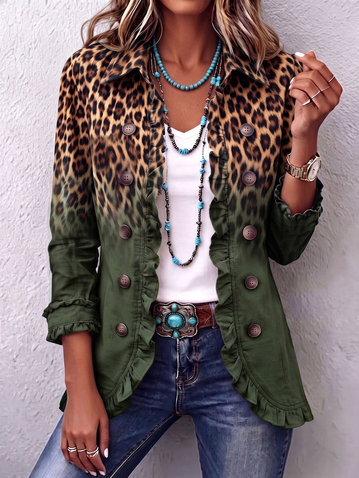 Dominique - Chaqueta Blazer Con Volantes Y Efecto Ombré De Leopardo