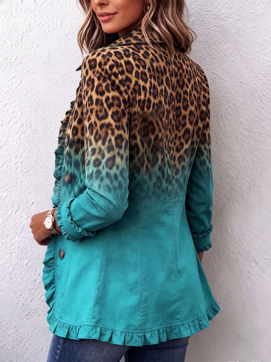 Dominique - Chaqueta Blazer Con Volantes Y Efecto Ombré De Leopardo