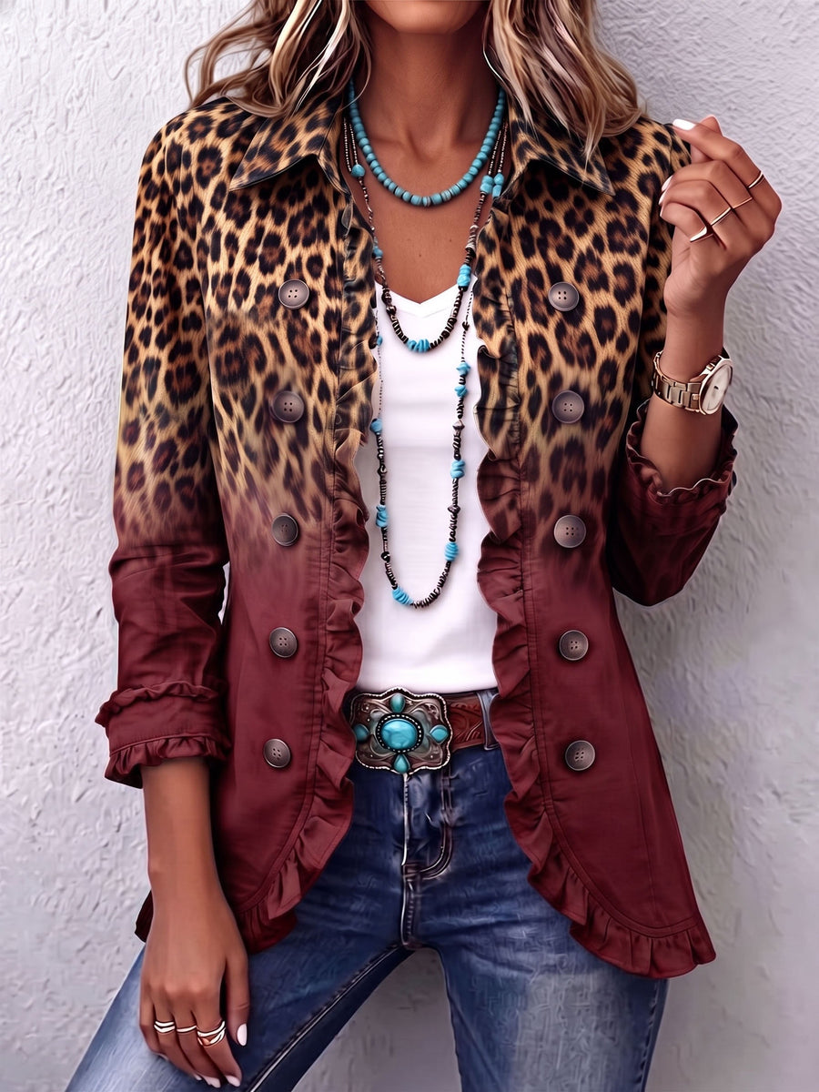 Dominique - Chaqueta Blazer Con Volantes Y Efecto Ombré De Leopardo