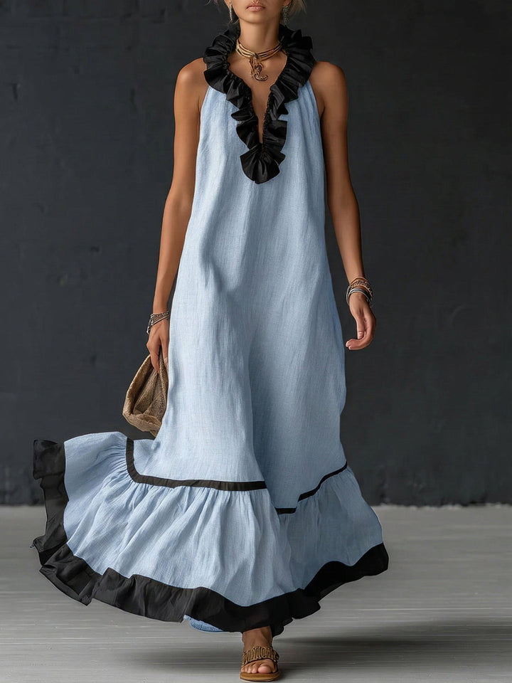Natja - Cuello Con Volantes Vestido Largo De Lino
