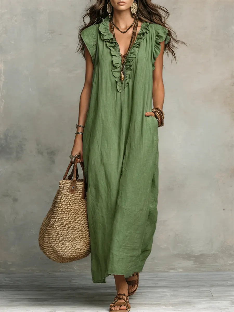 Uanavi - Vestido Largo De Estilo Bohemio De Lino