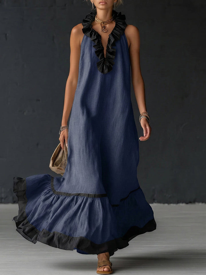 Natja - Cuello Con Volantes Vestido Largo De Lino