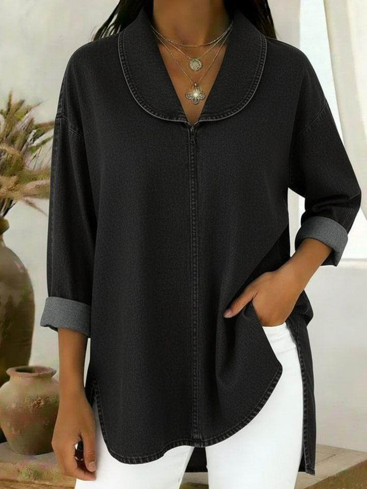 Gaetanaa - Top Retro De Denim Con Cuello Chal