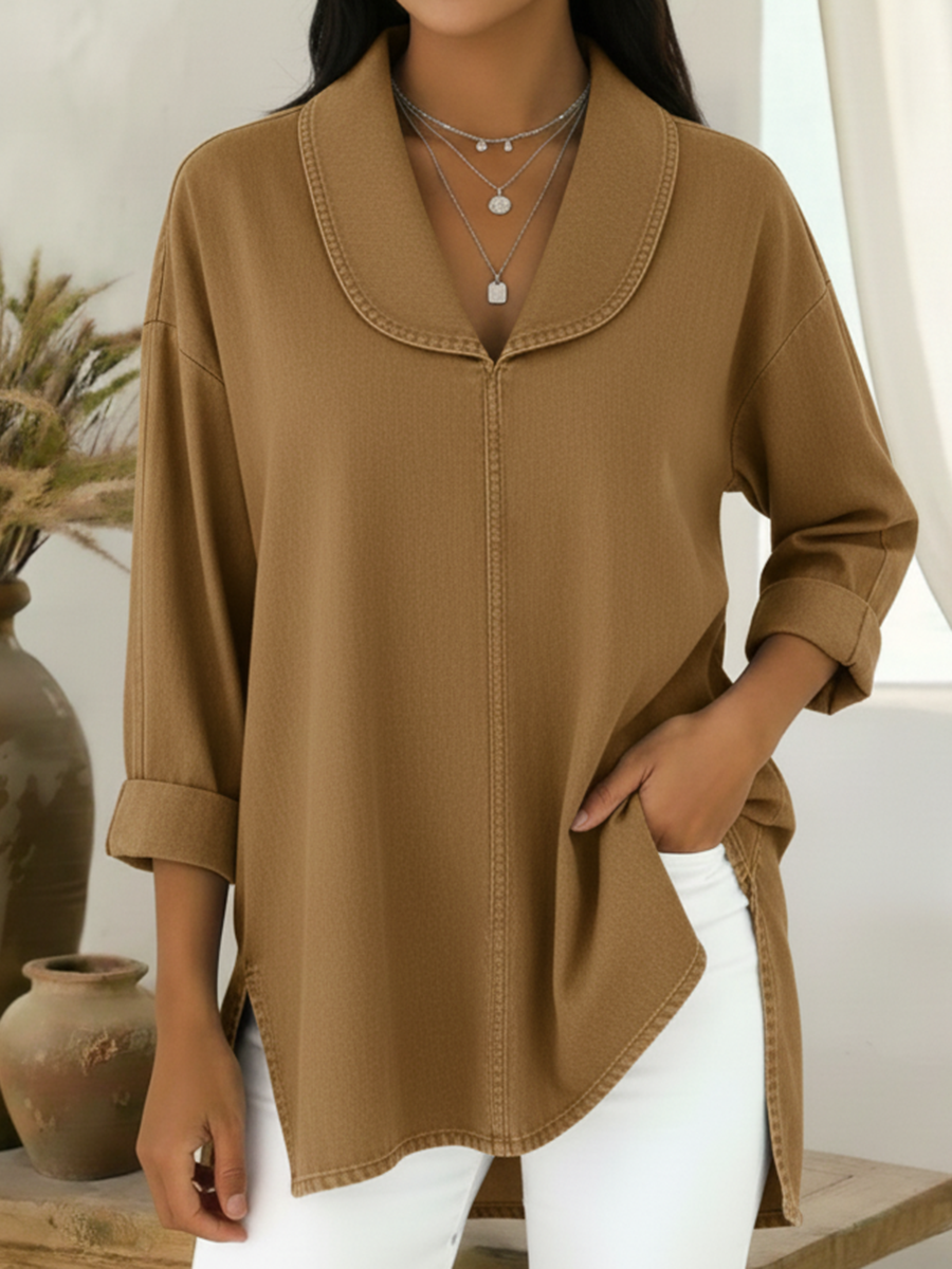 Gaetanaa - Top Retro De Denim Con Cuello Chal