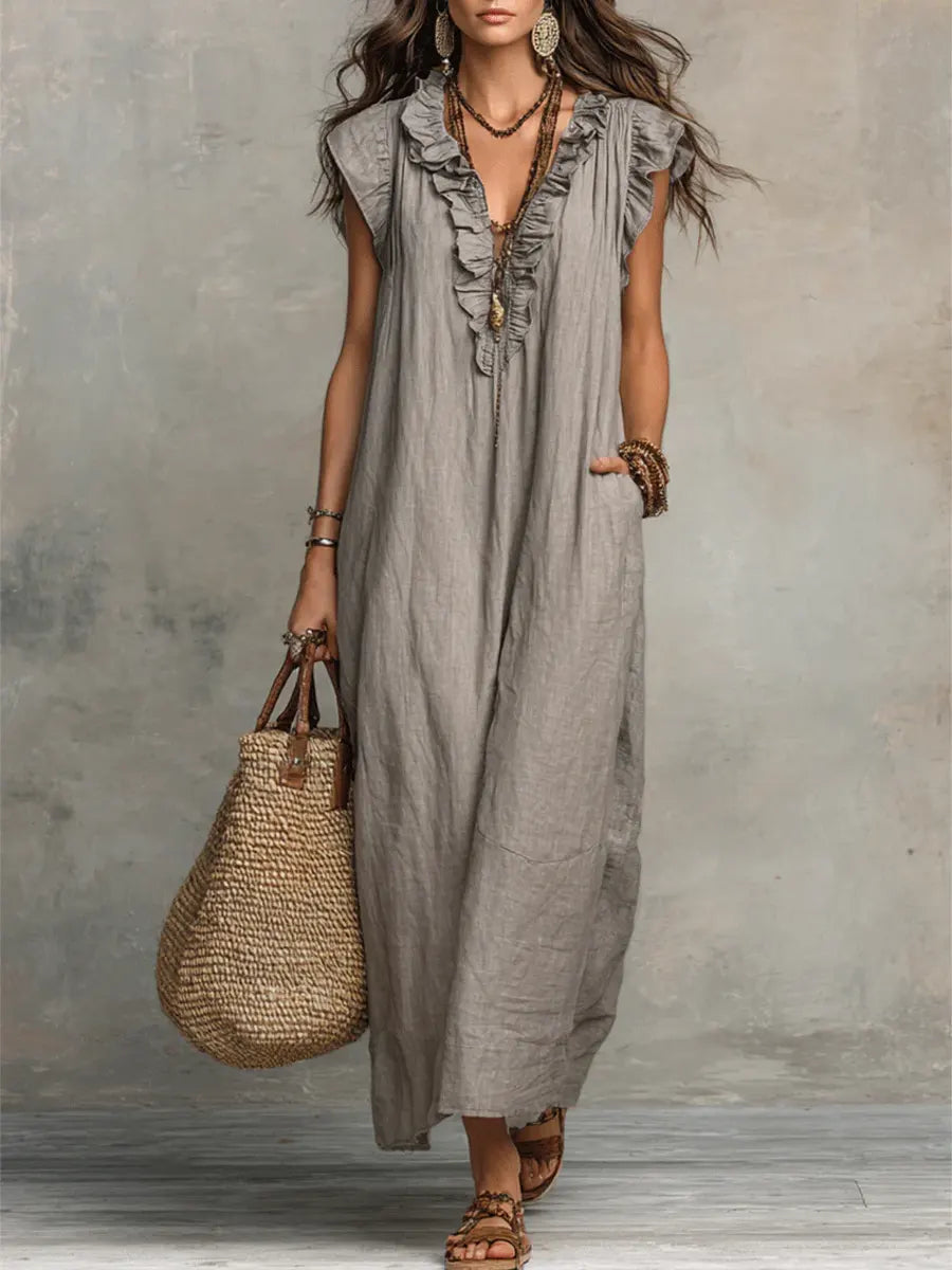 Uanavi - Vestido Largo De Estilo Bohemio De Lino