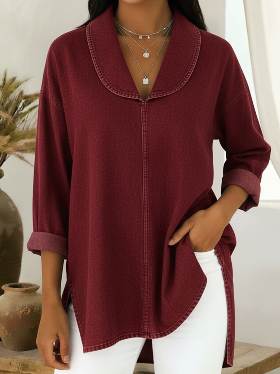 Gaetanaa - Top Retro De Denim Con Cuello Chal