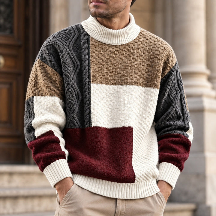 Trevon - Jersey De Punto Trenzado Con Diseño De Retazos