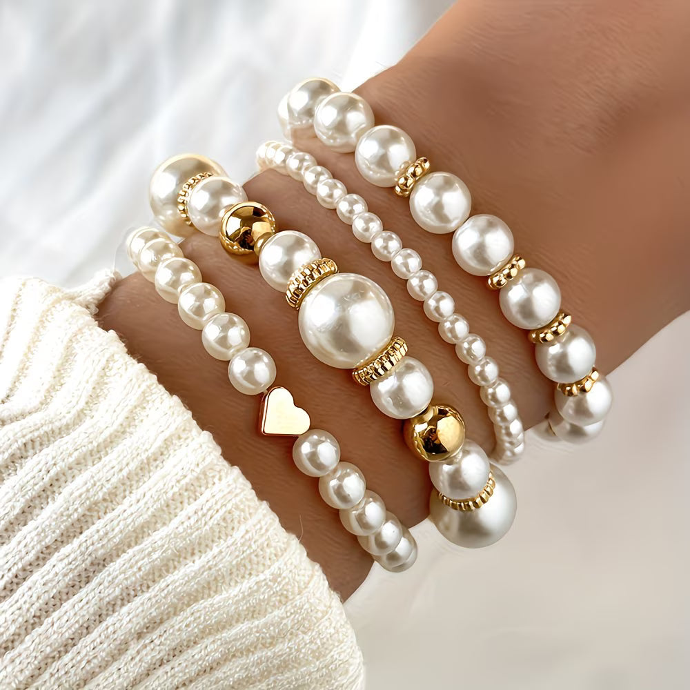 Adelen - Conjunto De 4 Pulseras Apilables De Perlas
